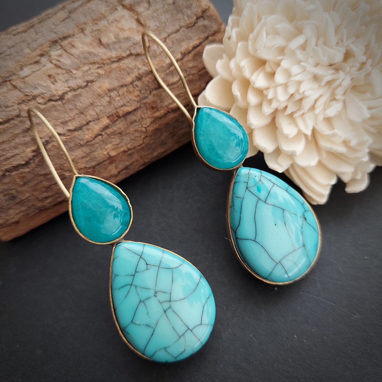 Gold Toned Turquoise Hooked Earrings