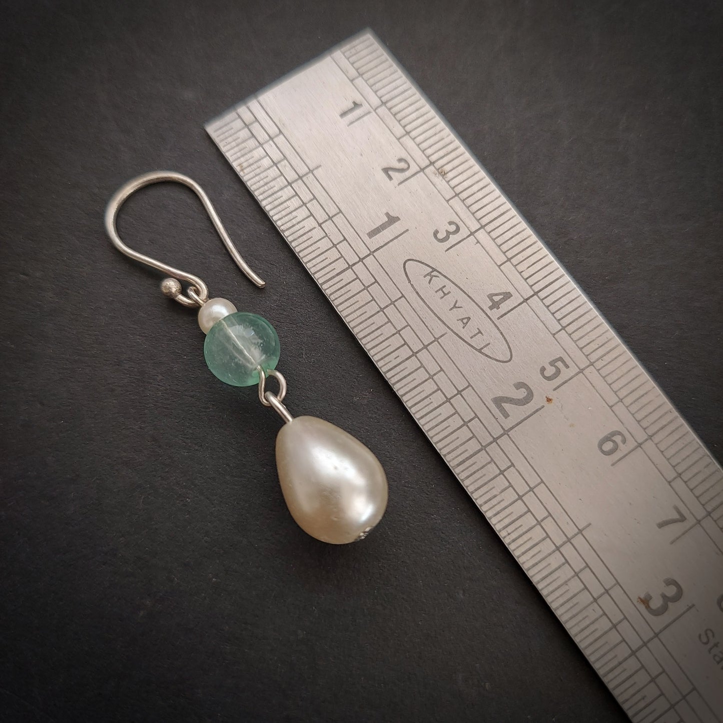 Asymmetrical Pear Shaped Shell Pearls and Mint Green Round Beaded Double Layered Neckset
