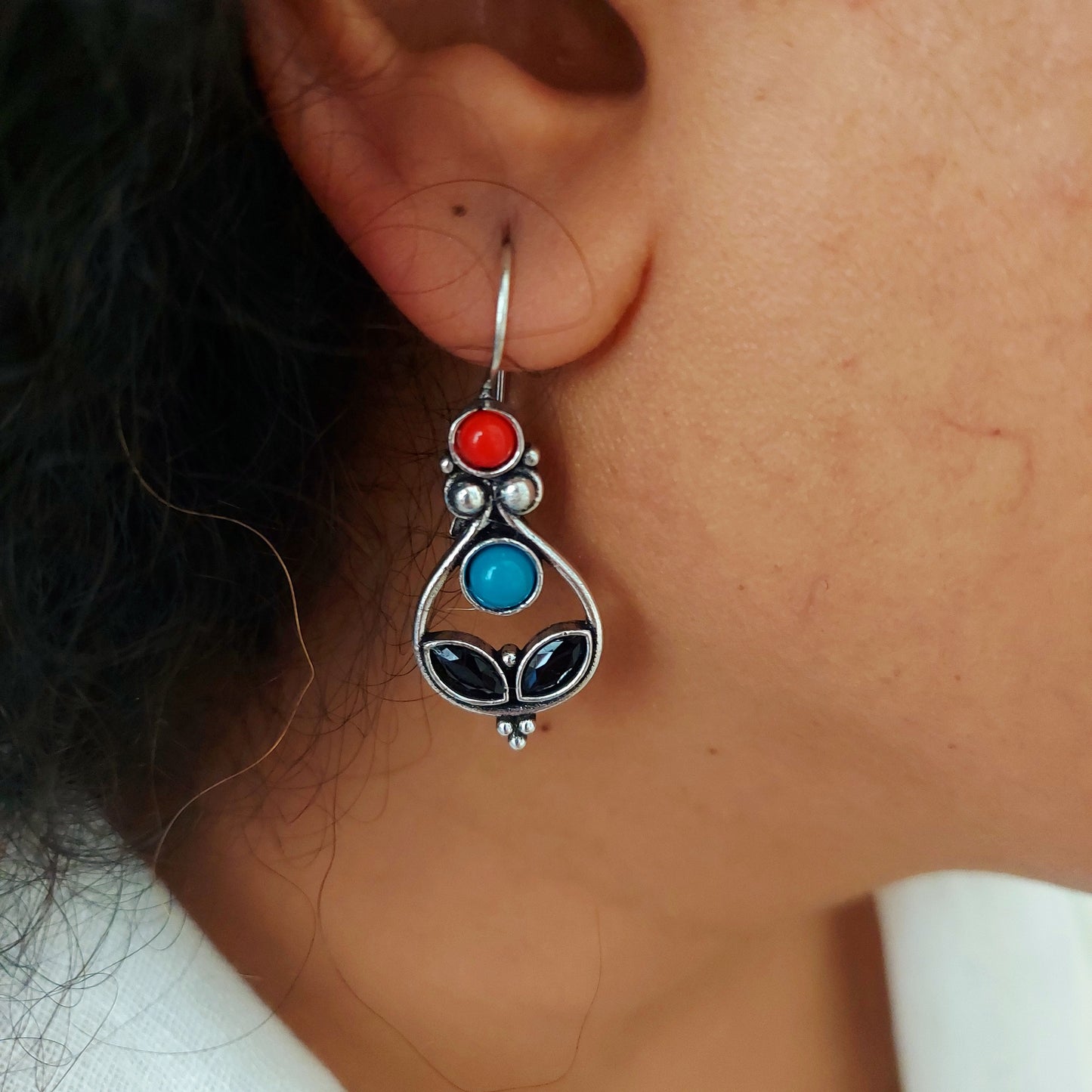 Turquoise n Coral Stoned Pear Shaped Hooks