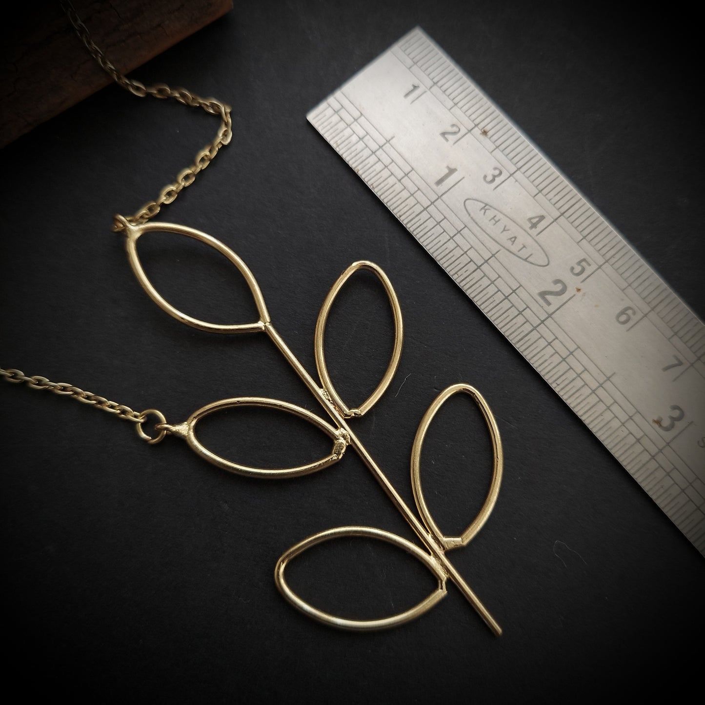 Stylish Long Brass Necklace with Pinnate Leaves Pendant
