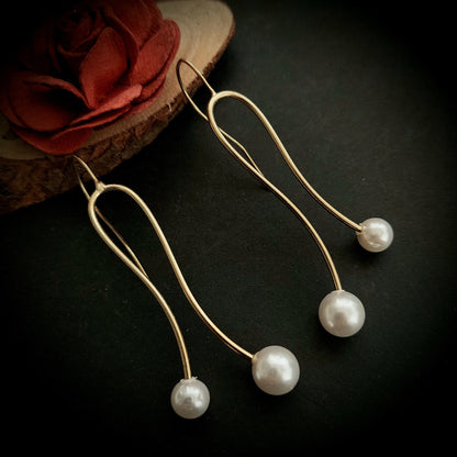 Matte Gold Toned Pearl Hooped Earrings