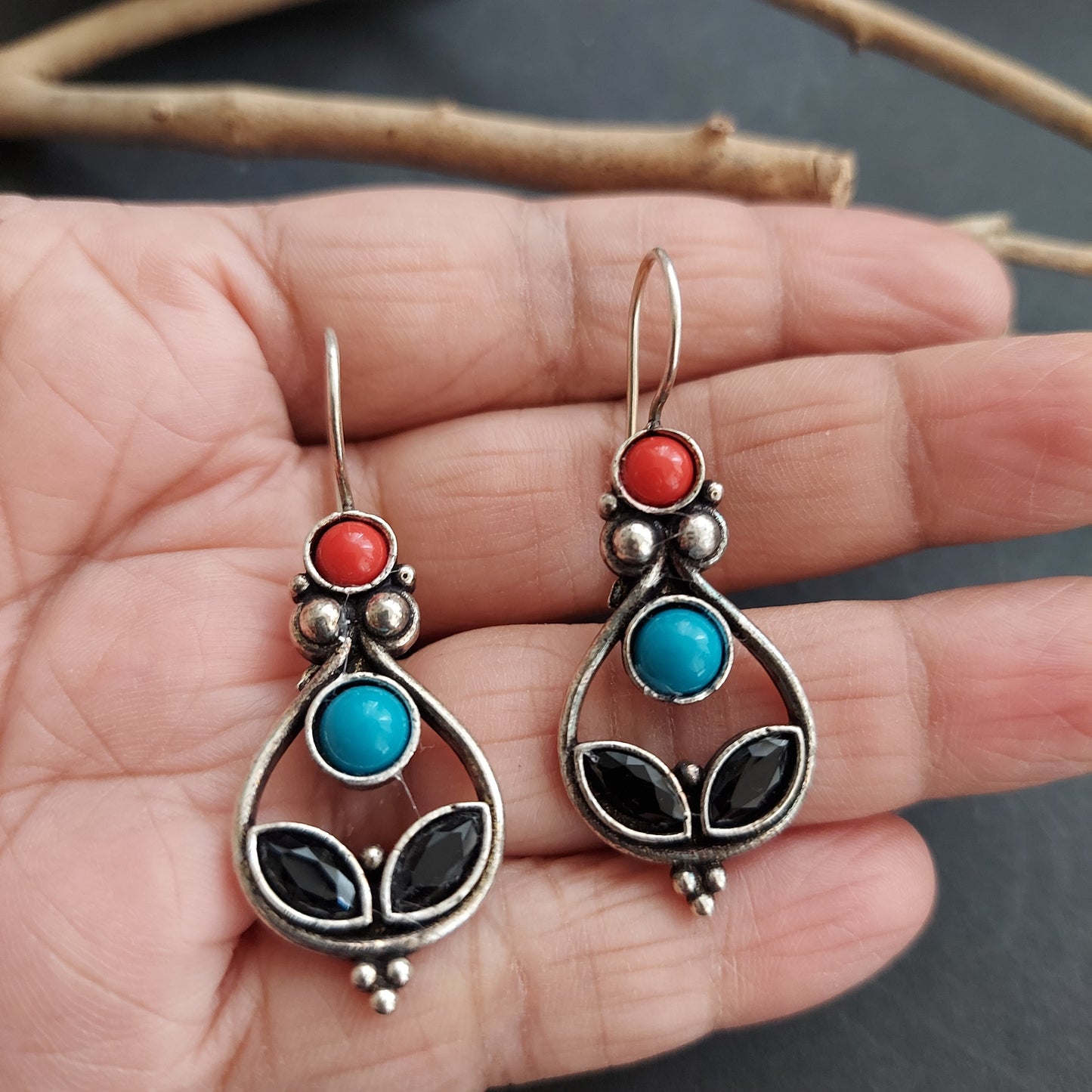 Turquoise n Coral Stoned Pear Shaped Hooks