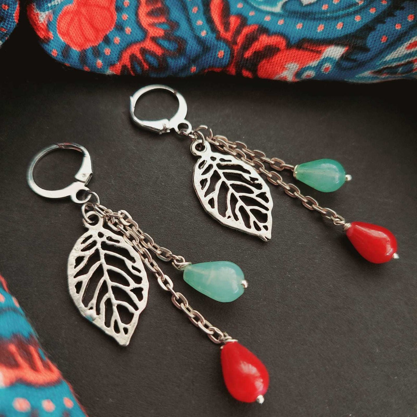 Hand Crafted Danglers with Leaf Charm and Beads