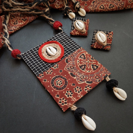 Patteda Anchu and Ajrakh Fabric Jewelry Set