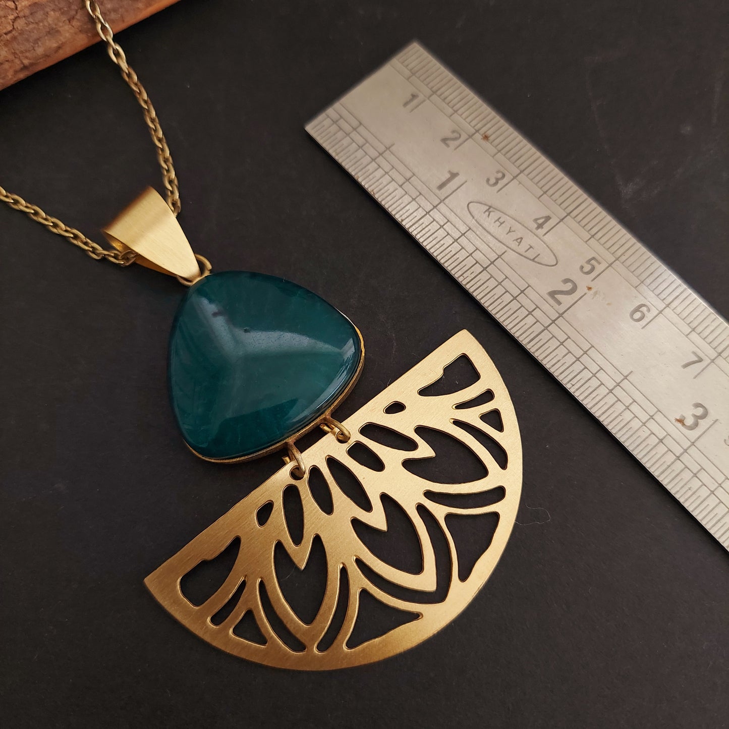 Brass Necklace with Beautiful Green Stoned Pendant