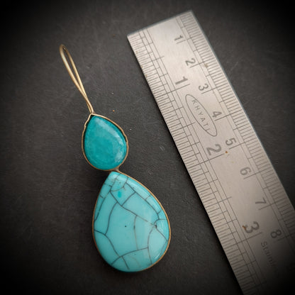 Gold Toned Turquoise Hooked Earrings