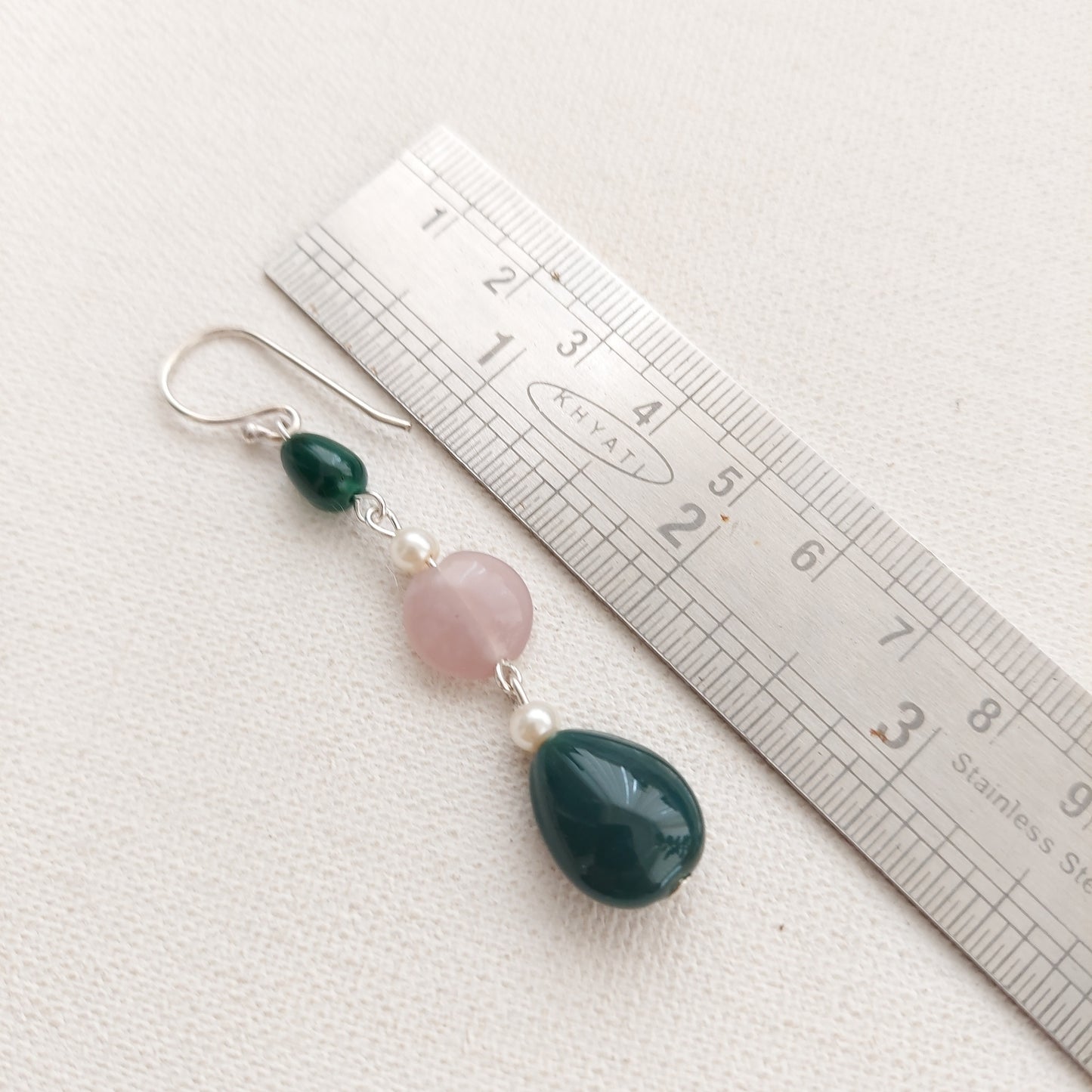Teal and Light Pink Beaded Drop Danglers