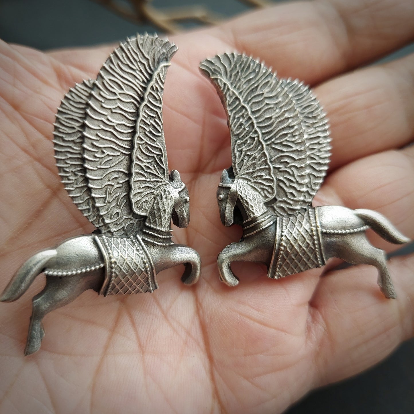 Silver Look alike Flying Horse Studs