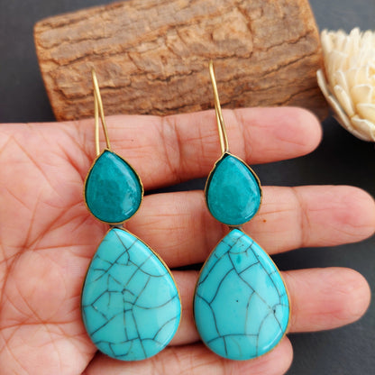 Gold Toned Turquoise Hooked Earrings