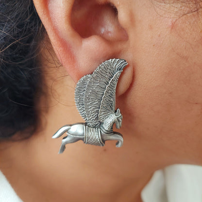 Silver Look alike Flying Horse Studs