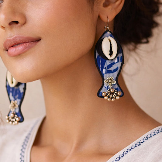 Aquatic Delight : Indigo Fabric Fish Earring
