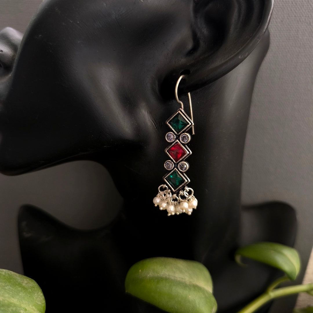 Green and Pink Stone Long Earring : Royal Fusion