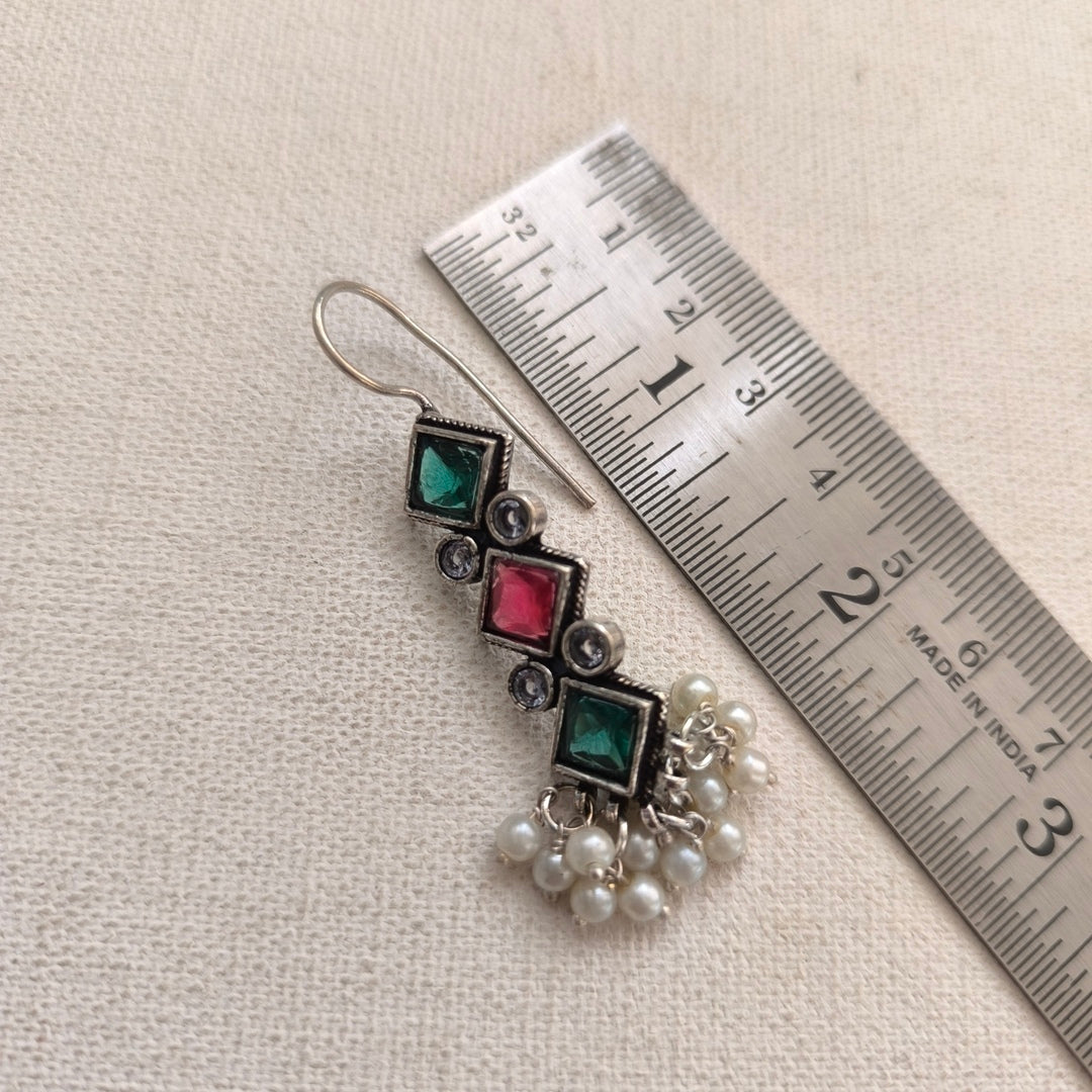 Green and Pink Stone Long Earring : Royal Fusion