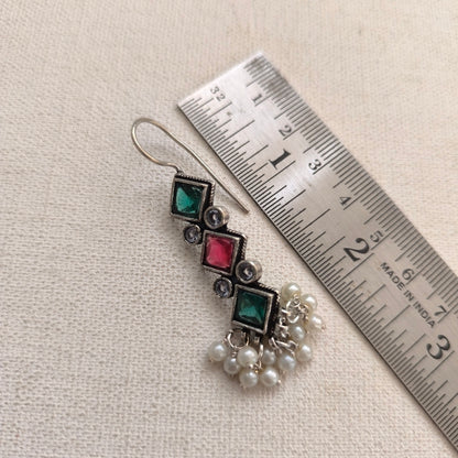 Green and Pink Stone Long Earring : Royal Fusion