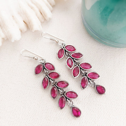 Stone Studded Long Danglers - Pink