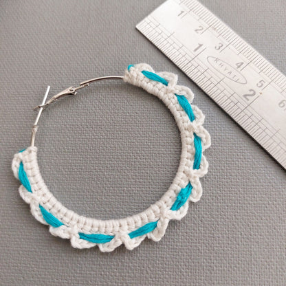 White and Blue  Crochet Hand Knitted Earrings