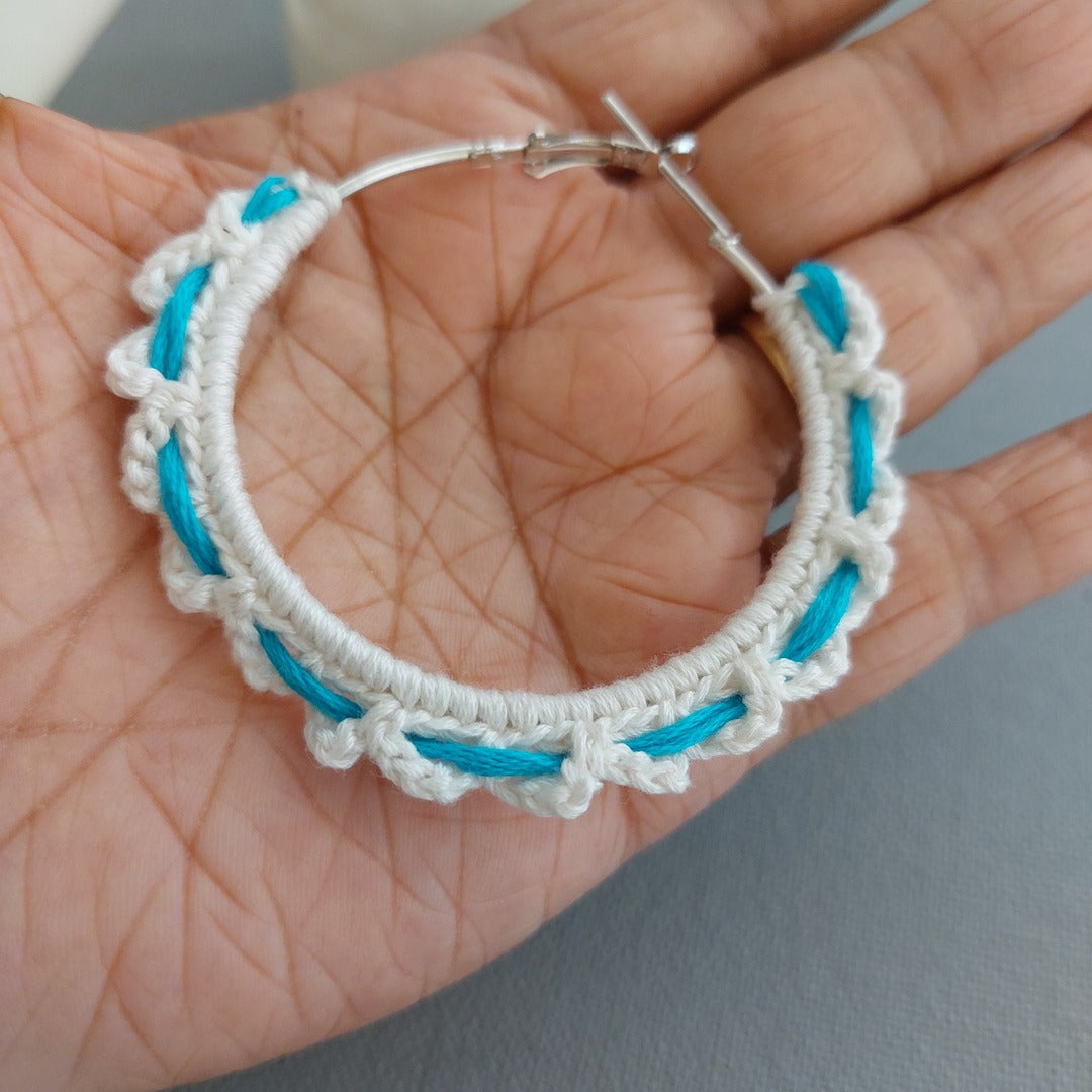White and Blue  Crochet Hand Knitted Earrings