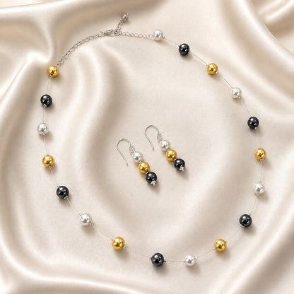 Pearl Illusion :Invisible Chain Pearl Necklace and Earring Set