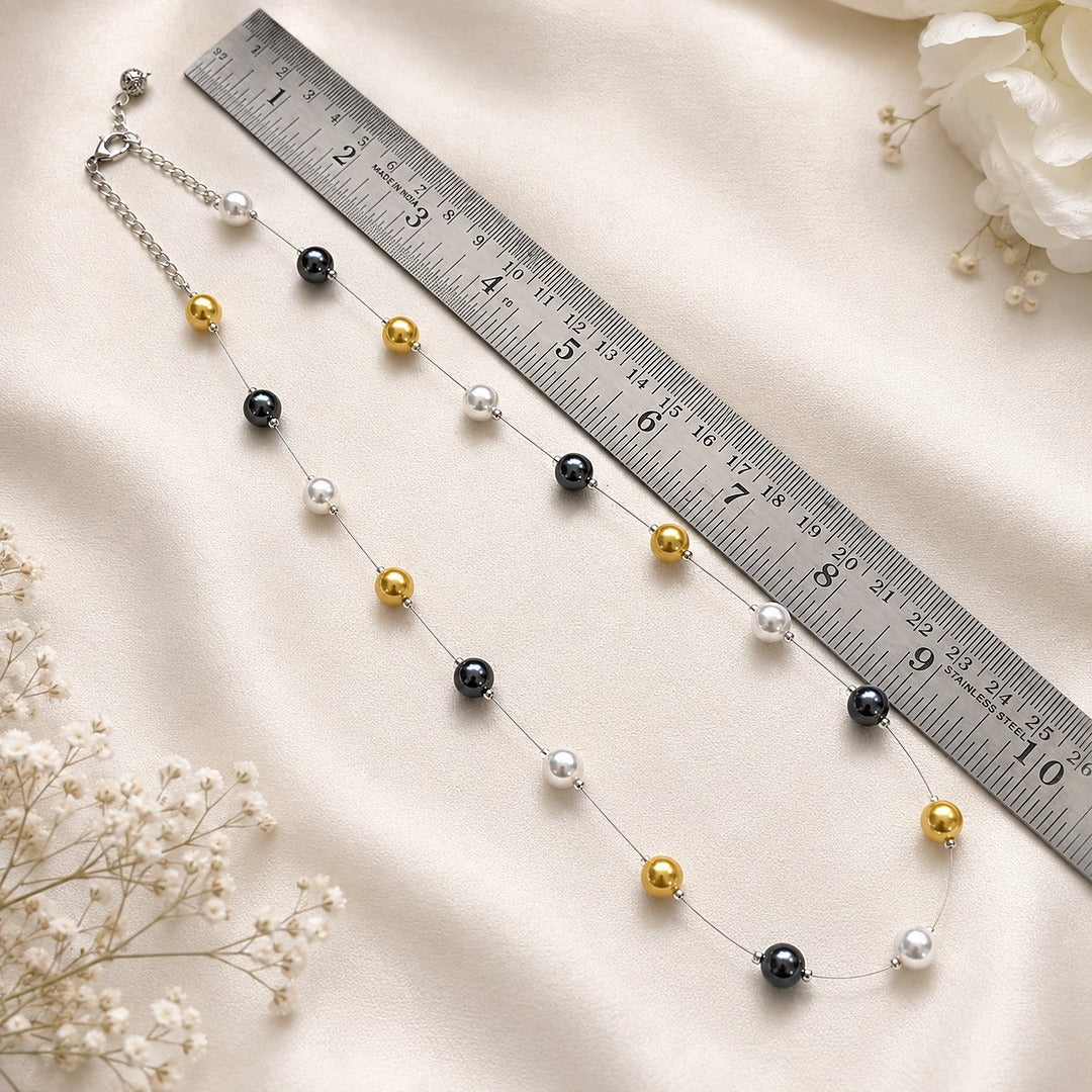 Pearl Illusion :Invisible Chain Pearl Necklace and Earring Set