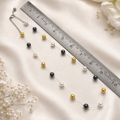 Pearl Illusion :Invisible Chain Pearl Necklace and Earring Set
