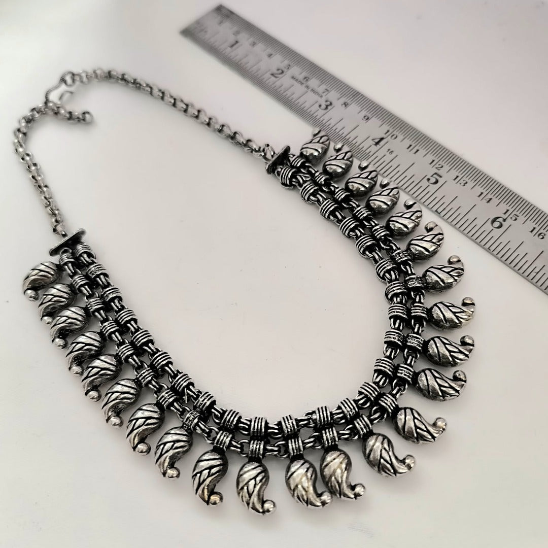 Utsav Manjiri: Antique Silver Toned Necklace and Earring Set