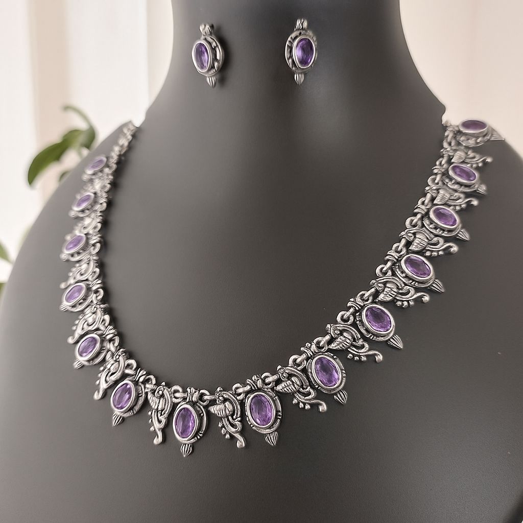 Tinge Tales: Lavender Stone Ethnic Necklace and Earring Set