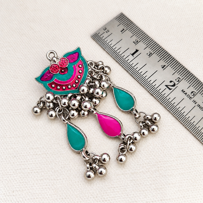 Lehariya: Multicolored oxidized Enamel work Necklace and Earring Set