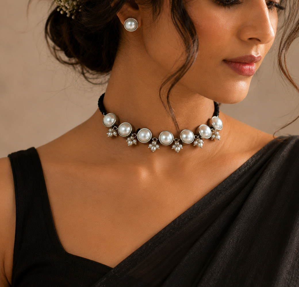 Moonlight Round Pearl Necklace with Matching Studs
