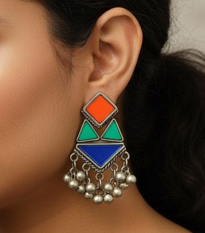 Prism Drops: Silver Toned Festive Earring