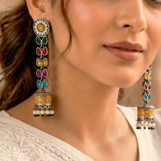 Heer: Multicolored Dual Tone Jhumki Danglers