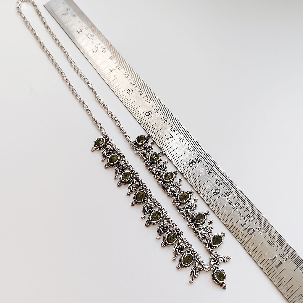 Tinge Tales: Olive Green Stone Ethnic Necklace and Earring Set