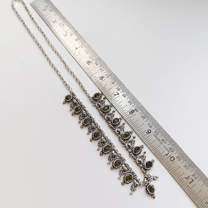 Tinge Tales: Olive Green Stone Ethnic Necklace and Earring Set