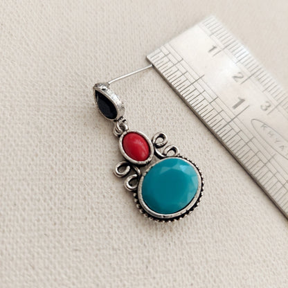 Oceanic Opulence: Oxidized Turquoise and Red Coral Stone Earrings