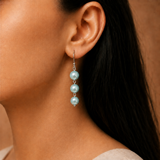 Pastel Green: Handmade Triple Pearl Drop Earring