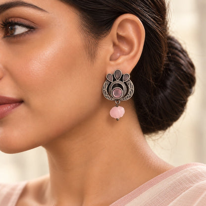 Lotus Drops: Pink Tumble Bead Silver Toned Earring