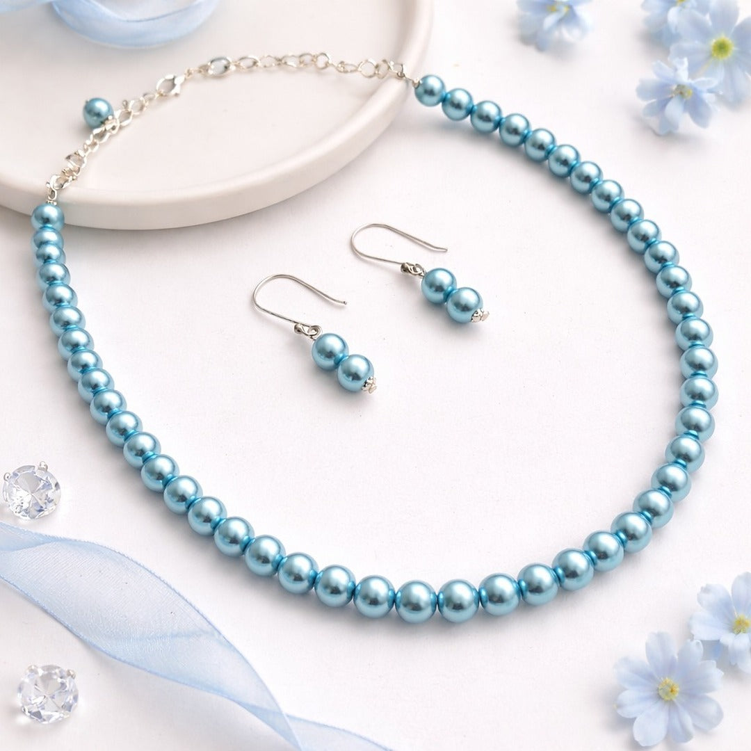 Sea Mist: Light Blue Pearl Necklace and Earring Set – AashirsLifestyle