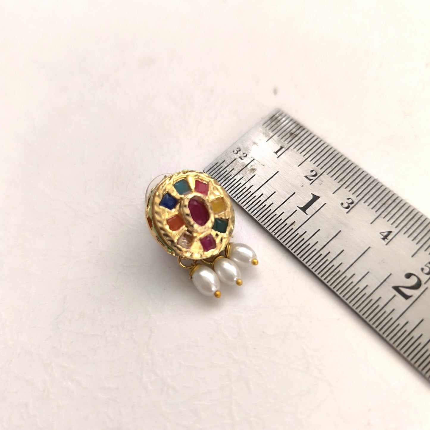 Ojasvi: Pearl Necklace with MultiStone Pendant and Earring Set