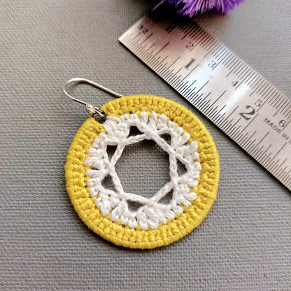 Sunburst Crochet Earrings: Yellow and White Combination