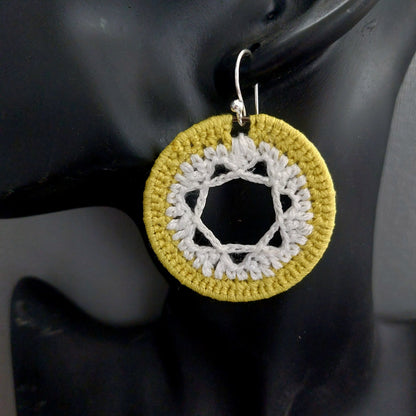 Sunburst Crochet Earrings: Yellow and White Combination