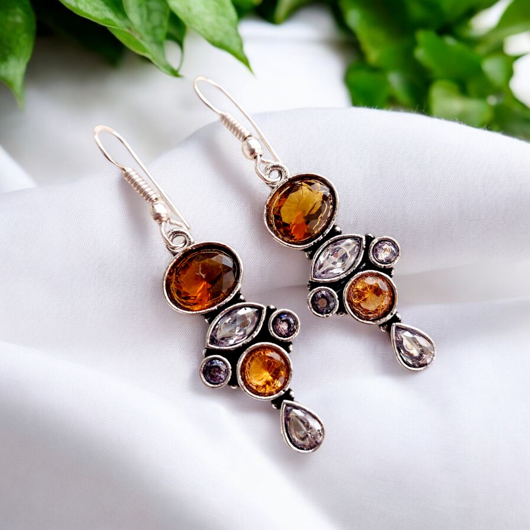 Dual Stone Daily Wear Earrings : Yellow and White Combination