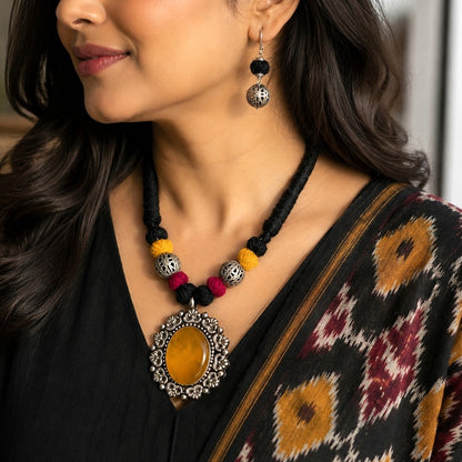 Sunwoven Aura: Natural Yellow Stone Pendant and Earring Set