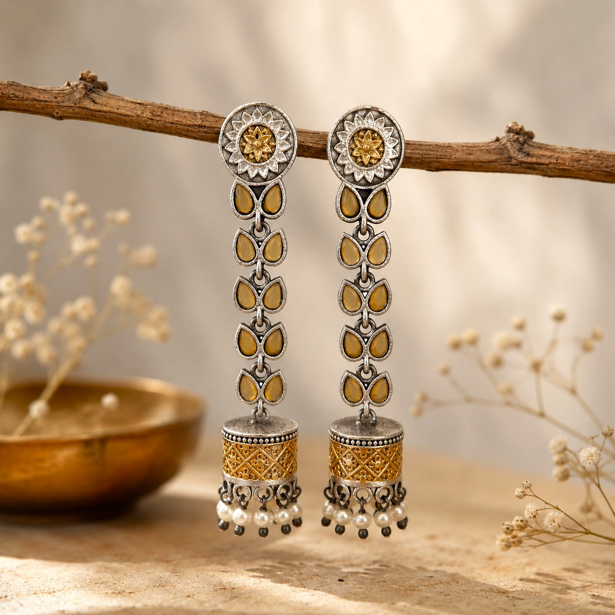 Heer: Yellow Stone Dual Tone Jhumki Danglers