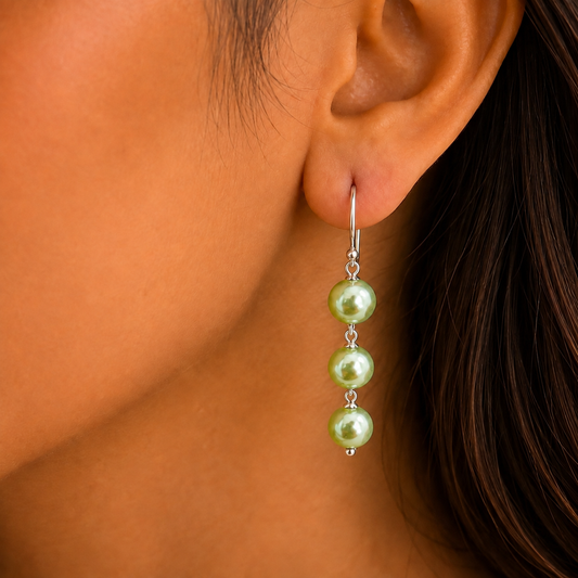 Zesty Green: Handmade Triple Pearl Drop Earring