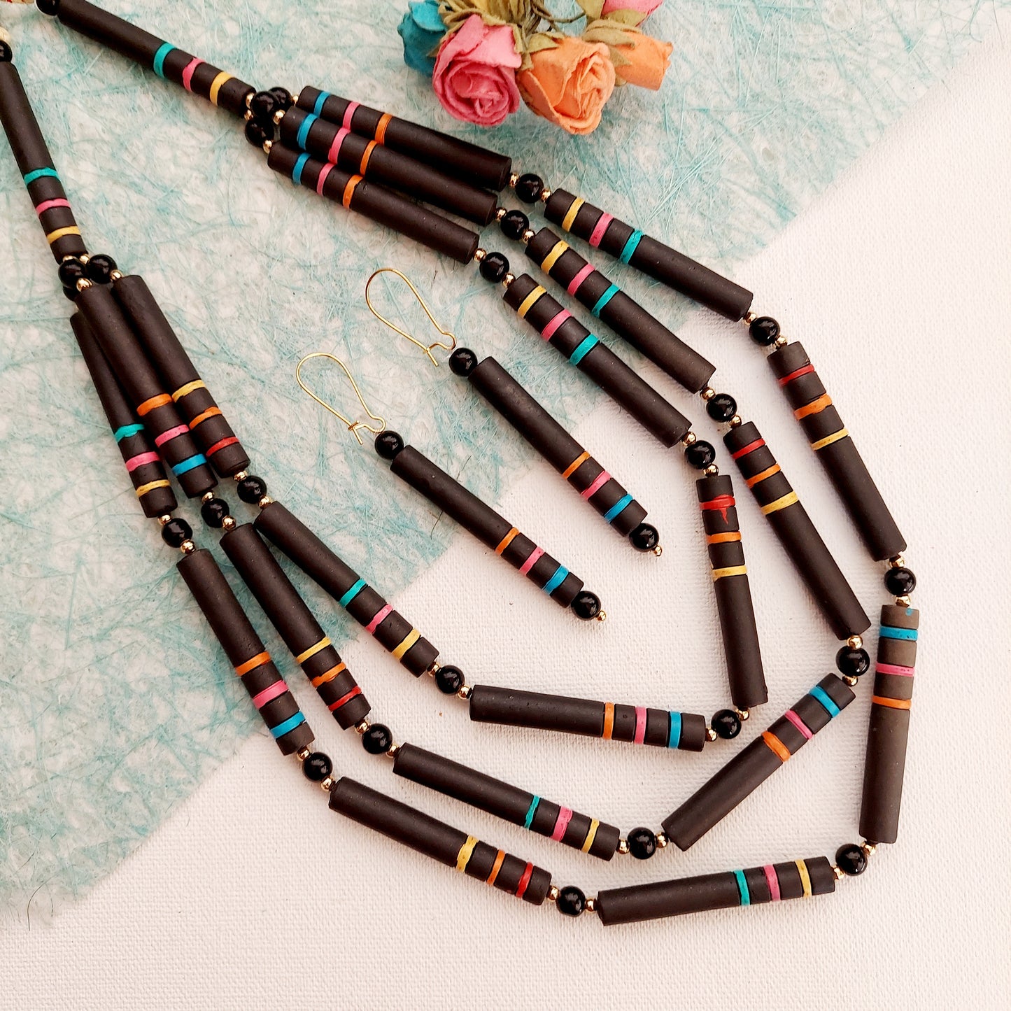Aashirs Layered Multicolored Beaded Terracotta Necklace Set
