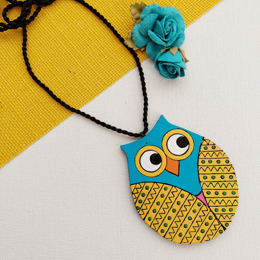 Aashirs Terracotta Turquoise Yellow Owl Necklace