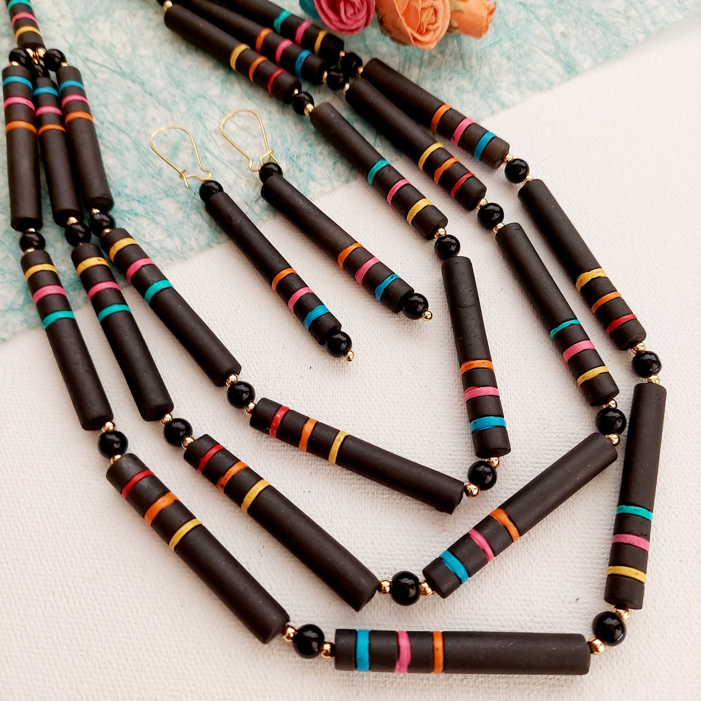 Aashirs Layered Multicolored Beaded Terracotta Necklace Set