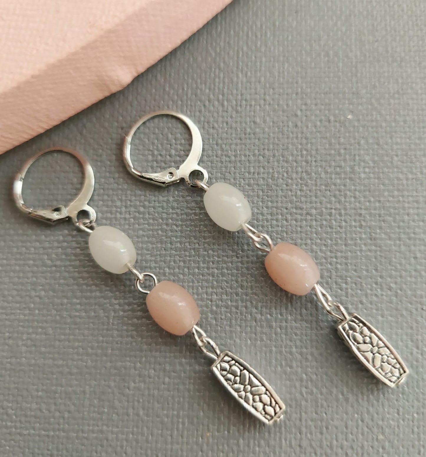 White and Peach  stone Earrings
